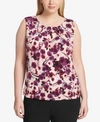 CALVIN KLEIN PLUS SIZE PRINTED PLEAT-NECK SHELL