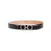 FERRAGAMO DOUBLE GANCINI BLACK LEATHER BELT