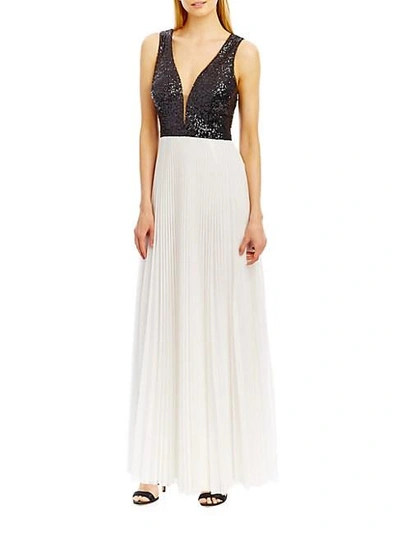 Nicole Miller Deep-v Accented A-line Pleated Gown In Nocolor