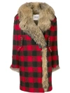 BAZAR DELUXE racoon fur-lined checkered coat
