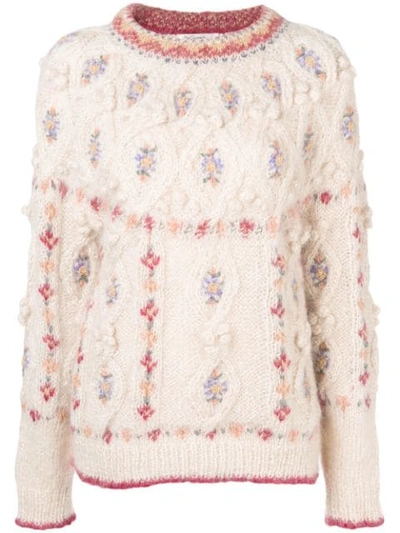Mes Demoiselles Round Neck Cable Knit Jumper In Neutrals