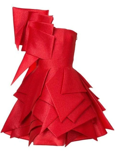 Isabel Sanchis Asymmetric Origami Cocktail Dress In Red