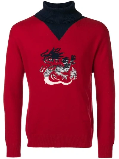 Kenzo Dragon Roll Neck Jumper In Red