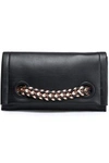 ROBERTO CAVALLI ROBERTO CAVALLI WOMAN CHAIN-TRIMMED LEATHER CLUTCH BLACK,3074457345619262339