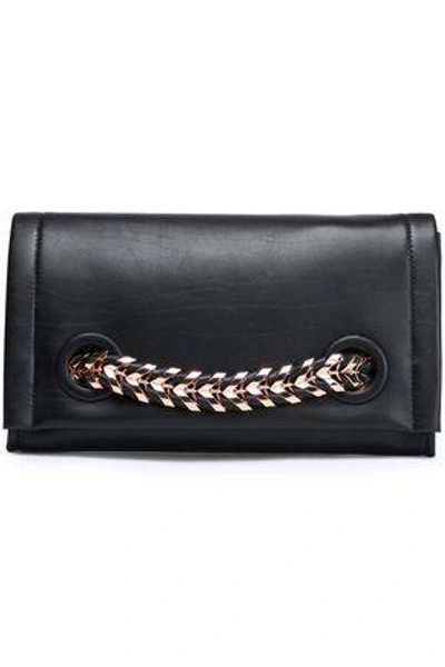 Roberto Cavalli Woman Chain-trimmed Leather Clutch Black