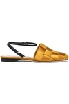 MARCO DE VINCENZO WOMAN PATENT-LEATHER AND WOVEN SATIN SLIPPERS GOLD,GB 5016545970014616