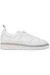 GOLDEN GOOSE GOLDEN GOOSE DELUXE BRAND WOMAN STARTER GLITTER-TRIMMED PERFORATED LEATHER SNEAKERS WHITE,3074457345619094125