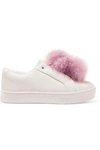 SAM EDELMAN SAM EDELMAN WOMAN LEYA FAUX FUR-TRIMMED LEATHER SLIP-ON SNEAKERS WHITE,3074457345619092168