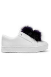 SAM EDELMAN SAM EDELMAN WOMAN LEYA FAUX FUR-TRIMMED LEATHER SLIP-ON trainers WHITE,3074457345619085252