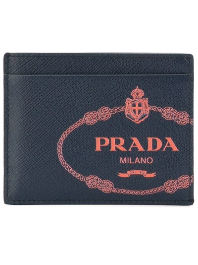 Prada Logo Printed Cardholder In Blue