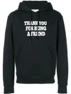 AMI ALEXANDRE MATTIUSSI HOODIE WITH PRINT THANK YOU FOR BEING A FRIEND