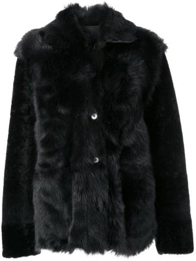 Jil Sander Single Breasted Fur Jacket In Grey