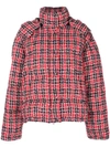 Gucci Tweed Hooded Puffer Jacket In Red