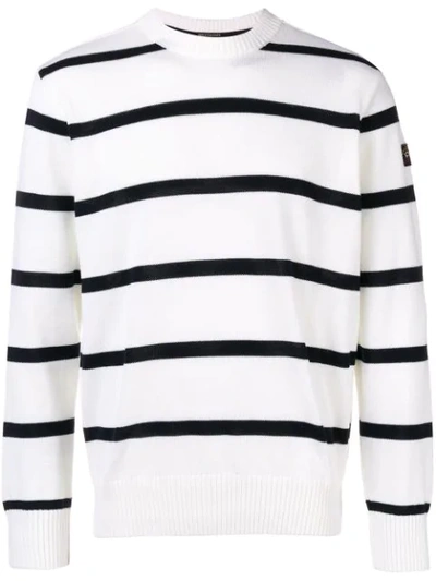 Paul & Shark Logo Patch Striped Sweater In White