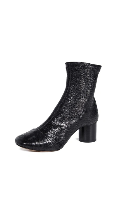 Isabel Marant Datsy 50 Lizard-effect Leather Ankle Boots In Black