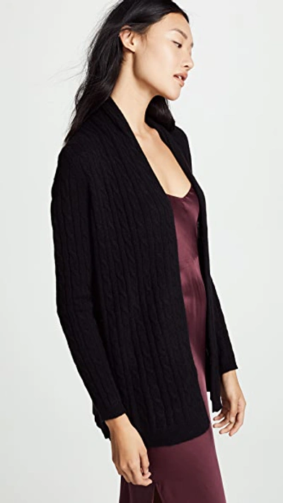 White + Warren Cable Cashmere Cardigan In Black