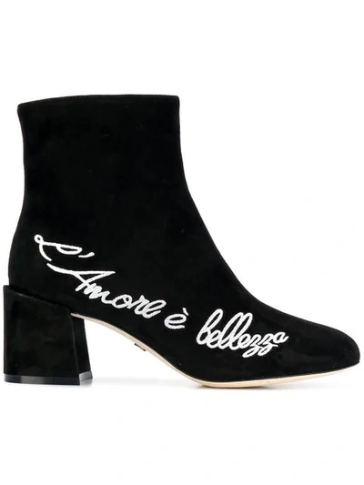 Dolce & Gabbana Suede Ankle Boots With Embroidery In Black