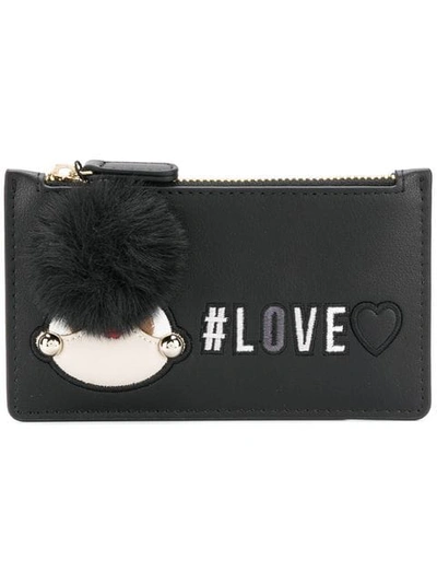 Love Moschino Love Embroidered Pom Pom Wallet In Black