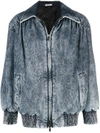 MIU MIU MIU MIU BLEACH STAINED DENIM JACKET - BLUE