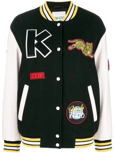 Kenzo Embroidered Wool-blend And Leather Bomber Jacket In Multicoloured