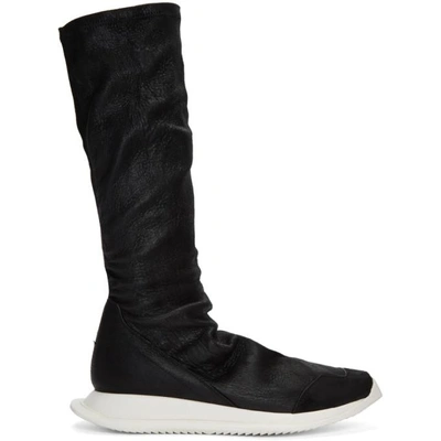 Rick Owens Black Oblique Sock High-top Trainers In 911 Blk/wt
