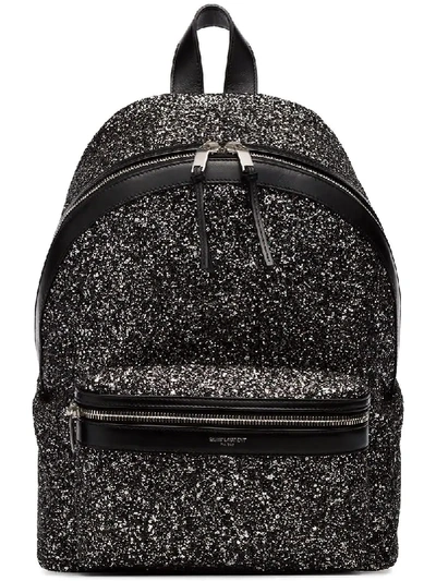Saint Laurent Mini City Glitter Metallic Backpack In Black
