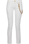 PIERRE BALMAIN WOMAN MOTO-STYLE EMBELLISHED DISTRESSED LOW-RISE SKINNY JEANS WHITE,US 1050809042519