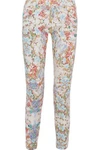 PIERRE BALMAIN PIERRE BALMAIN WOMAN MOTO-STYLE CROPPED FLORAL-PRINT LOW-RISE SLIM-LEG JEANS OFF-WHITE,3074457345619193287