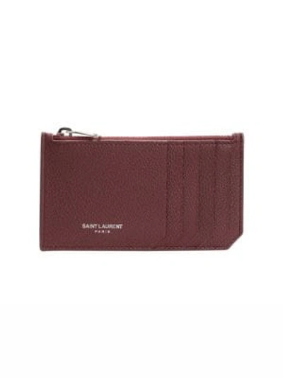 Saint Laurent Fragments Leather Zip Card Case In Rosso