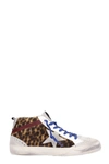 GOLDEN GOOSE MID STAR SILVER ANIMALIER LEATHER SNEAKERS,10669744