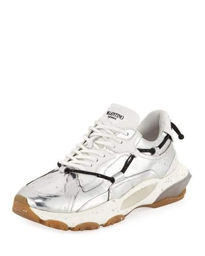 Valentino Garavani Garavani Spray-painted Bounce Sneakers Silver In White