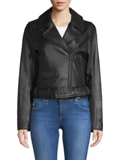 7 For All Mankind Leather Moto Jacket In Black