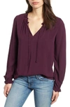 Velvet By Graham & Spencer Ruffle Tie Neck Top In Wine