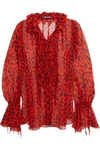 ROBERTO CAVALLI Ruffled leopard-print crinkled silk-chiffon blouse,US 4772211931297319