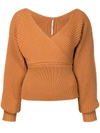 ROSETTA GETTY WRAP NECKLINE SWEATER