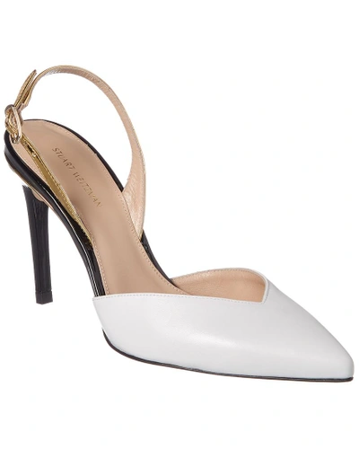 Stuart Weitzman 90mm Stream Lines Leather Slingback Pump In White,gold