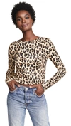 Alice And Olivia Delaina Long-sleeve Crewneck Crop Top In Textured/leopard