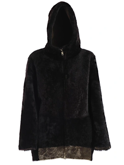 Sylvie Schimmel Fur Vintage Hoodie In Black Khaki