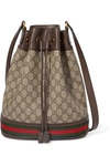 GUCCI OPHIDIA TEXTURED LEATHER-TRIMMED PRINTED COATED-CANVAS BUCKET BAG