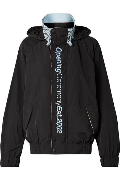 Opening Ceremony Embroidered Crinkled-shell Track Jacket In Black