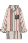 LOEWE HOODED STRIPED LEATHER-TRIMMED WOOL-CANVAS JACKET