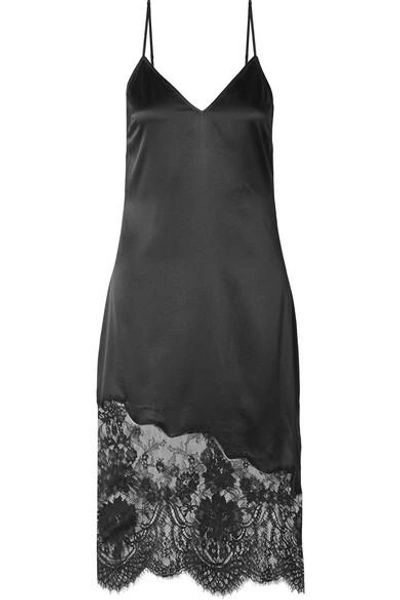 Cami Nyc The Selena Lace-trimmed Silk-charmeuse Dress In Black