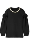 SIMONE ROCHA EMBELLISHED RUFFLED STRETCH-JERSEY TOP