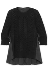 SACAI OVERSIZED PANELED CABLE-KNIT WOOL AND POPLIN TOP