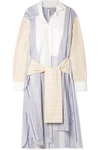 LOEWE TIE-FRONT STRIPED COTTON AND RAMIE-BLEND MIDI DRESS
