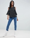 AX PARIS COLD SHOULDER STRIPED TOP - BLACK,TA008