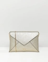 DUNE ENRIA GOLD METALLIC ENVELOPE CLUTCH BAG WITH DETACHABLE STRAP - GOLD,ENRIA