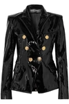 BALMAIN DOUBLE-BREASTED PATENT-LEATHER BLAZER