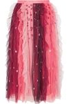 NEEDLE & THREAD RAINBOW EMBELLISHED TULLE MIDI SKIRT