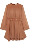 CHLOÉ BELTED MOUSSELINE AND SILK-BLEND CREPE MINI DRESS
